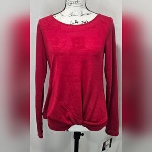 By & By Women's Long Sleeve Round Neck Hacci Light Knit Shirt Size Red Size M